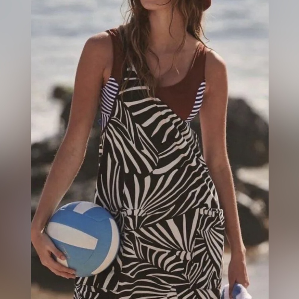 Free People Black and White Zebra Print Jumpsuit